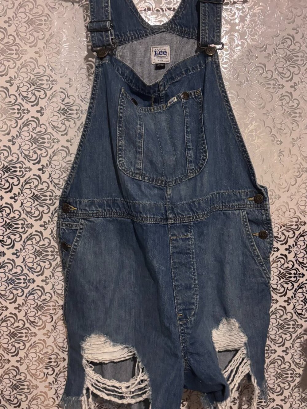 Lee Workwear Denim Overall Dress / Pinafore - Size Large (Raw Hem)